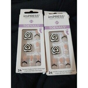 2 Pks Impress Square Press-On Pedicure Toenails Black & White Hearts
